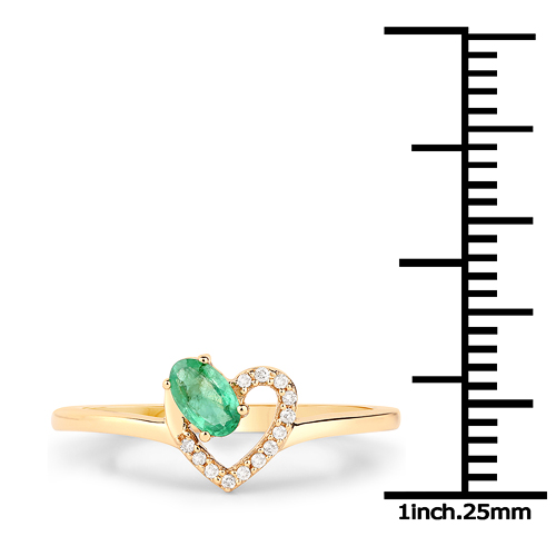 0.23 Carat Genuine Zambian Emerald and White Diamond 14K Yellow Gold Ring