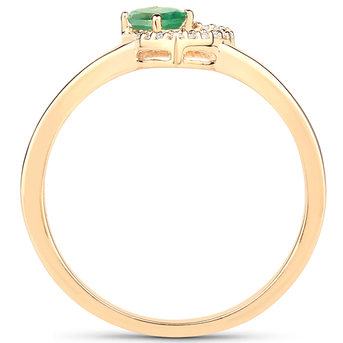 0.23 Carat Genuine Zambian Emerald and White Diamond 18K Yellow Gold Ring