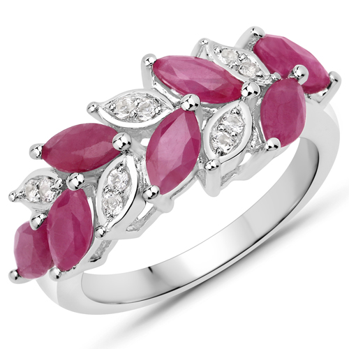 Ruby-1.60 Carat Genuine Johnson Ruby and White Topaz .925 Sterling Silver Ring