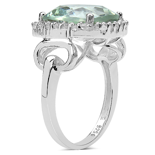 5.86 Carat Genuine Green Amethyst and Green Diamond .925 Sterling Silver Ring
