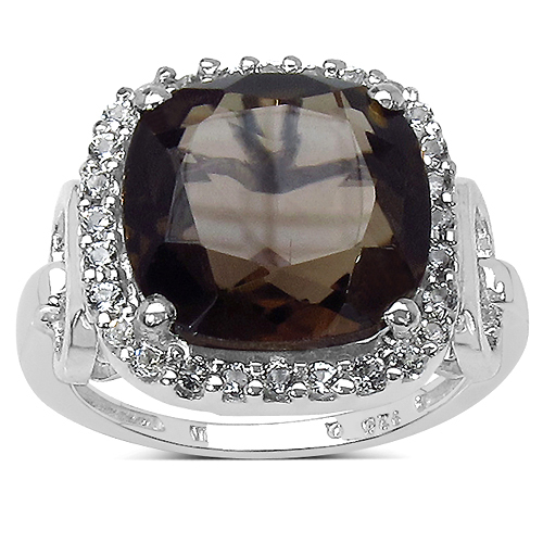 Rings-6.70 ct. t.w. Smoky Quartz and White Topaz Ring in Sterling Silver
