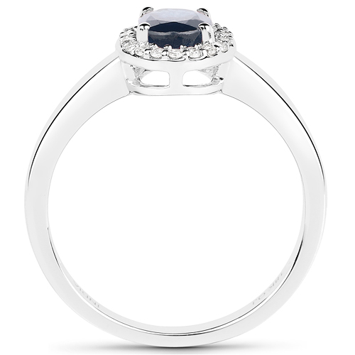 1.05 Carat Genuine Blue Sapphire and White Diamond 18K White Gold Ring