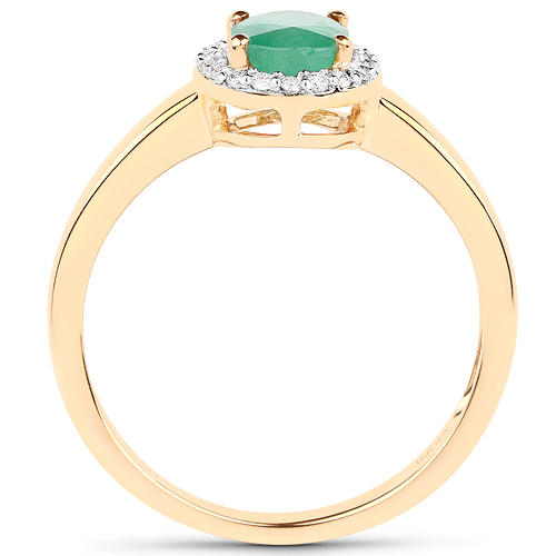 0.82 Carat Genuine Zambian Emerald and White Diamond 18K Yellow Gold Ring