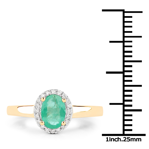 0.82 Carat Genuine Zambian Emerald and White Diamond 18K Yellow Gold Ring