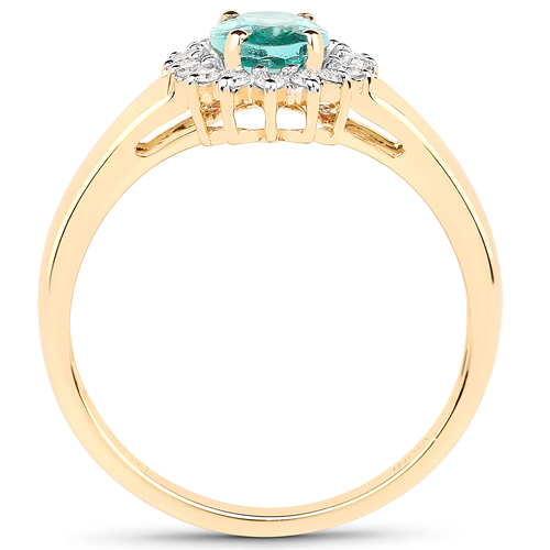 0.88 Carat Genuine Zambian Emerald and White Diamond 18K Yellow Gold Ring