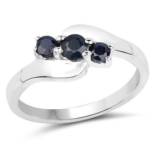 Sapphire-14K White Gold Plated 0.61 Carat Genuine Black Sapphire .925 Sterling Silver Ring
