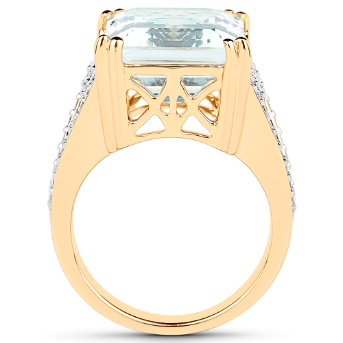 10.21 Carat Genuine Aquamarine and White Diamond 14K Yellow Gold Ring