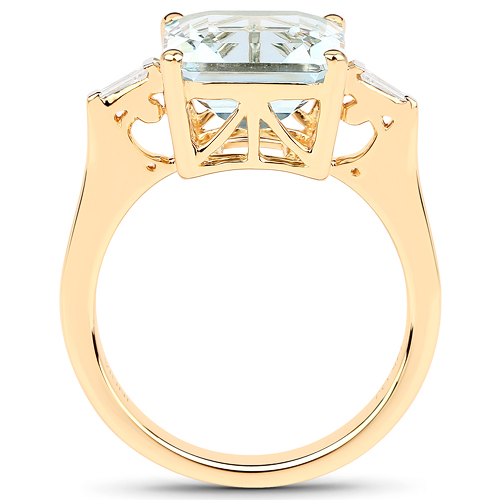 4.11 Carat Genuine Aquamarine and White Diamond 14K Yellow Gold Ring