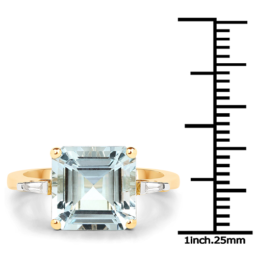 4.11 Carat Genuine Aquamarine and White Diamond 14K Yellow Gold Ring