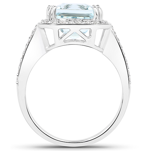 5.33 Carat Genuine Aquamarine and White Diamond 14K White Gold Ring