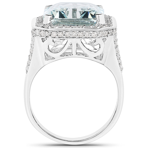 9.24 Carat Genuine Aquamarine and White Diamond 14K White Gold Ring