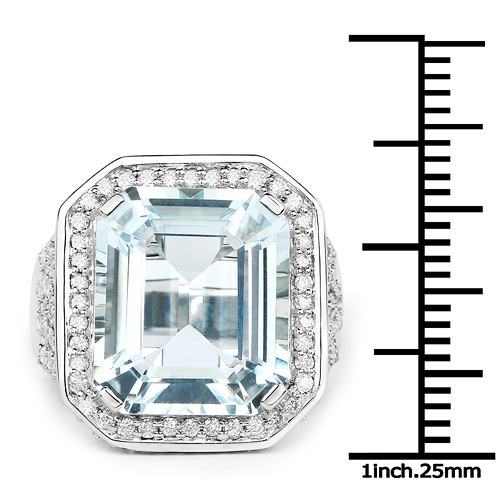 9.24 Carat Genuine Aquamarine and White Diamond 14K White Gold Ring