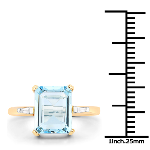 2.92 Carat Genuine Aquamarine and White Diamond 14K Yellow Gold Ring