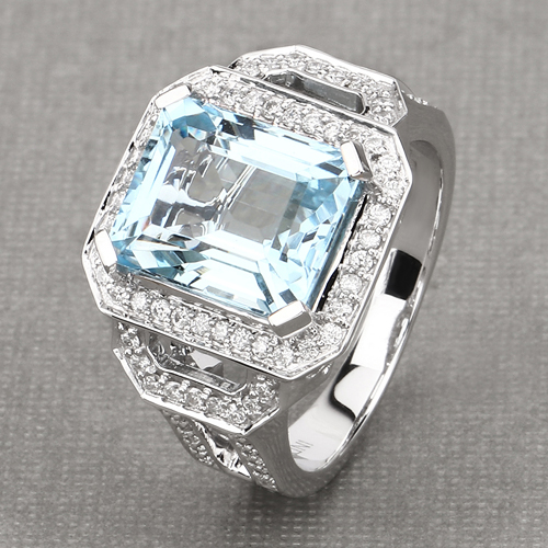 5.09 Carat Genuine Aquamarine and White Diamond 14K White Gold Ring