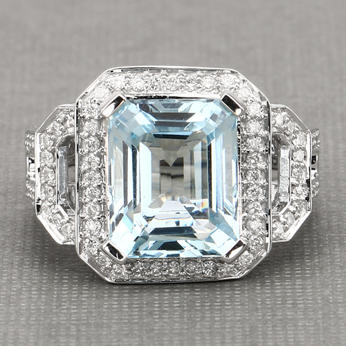 5.09 Carat Genuine Aquamarine and White Diamond 14K White Gold Ring