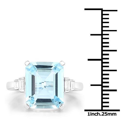 4.33 Carat Genuine Aquamarine and White Diamond 14K White Gold Ring