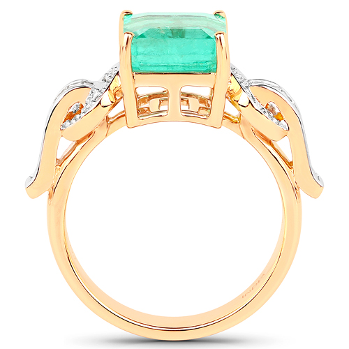 4.56 Carat Genuine Emerald and White Diamond 14K Yellow Gold Ring