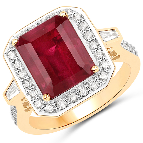 Ruby-6.03 Carat Genuine Rubellite and White Diamond 14K Yellow Gold Ring