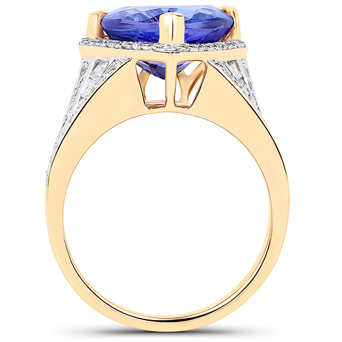 6.38 Carat Genuine Tanzanite and White Diamond 14K Yellow Gold Ring