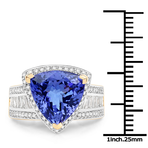 6.38 Carat Genuine Tanzanite and White Diamond 14K Yellow Gold Ring