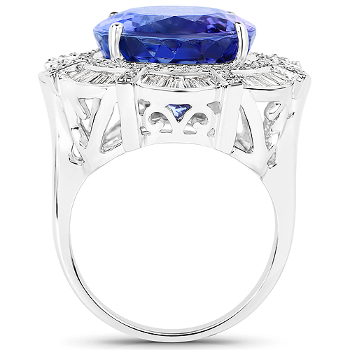 19.50 Carat Genuine Tanzanite and White Diamond 18K White Gold Ring