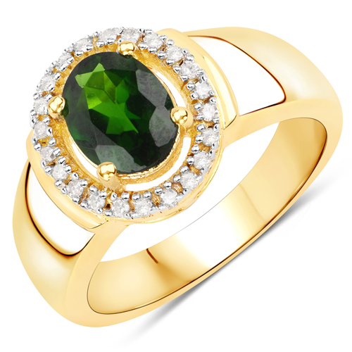 Rings-1.32 Carat Genuine Chrome Diopside and White Diamond .925 Sterling Silver Ring