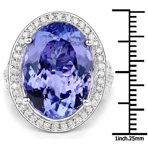 22.10 Carat Genuine Tanzanite and White Diamond 18K White Gold Ring