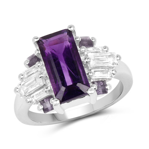 Amethyst-4.20 Carat Genuine Amethyst and White Topaz .925 Sterling Silver Ring