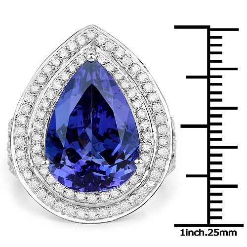 11.29 Carat Genuine Tanzanite and White Diamond 18K White Gold Ring