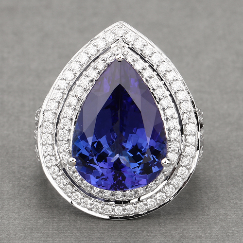 11.29 Carat Genuine Tanzanite and White Diamond 18K White Gold Ring
