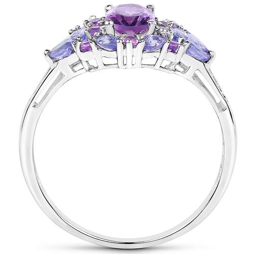2.25 Carat Genuine Amethyst and Tanzanite .925 Sterling Silver Ring