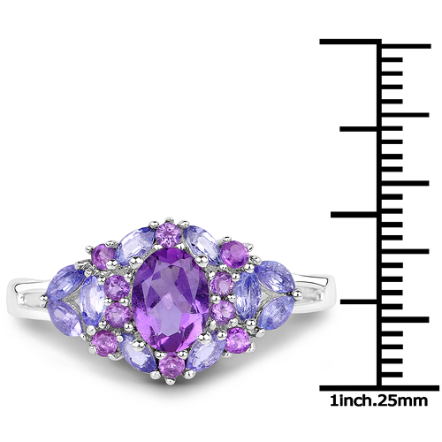 2.25 Carat Genuine Amethyst and Tanzanite .925 Sterling Silver Ring