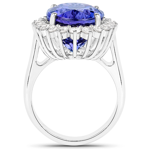 16.24 Carat Genuine Tanzanite and White Diamond 18K White Gold Ring