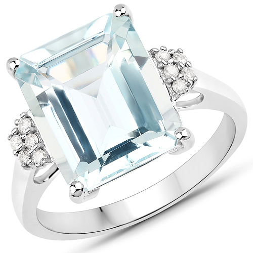 Rings-5.22 Carat Genuine Aquamarine and White Diamond 14K White Gold Ring
