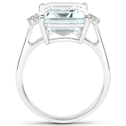 5.22 Carat Genuine Aquamarine and White Diamond 14K White Gold Ring