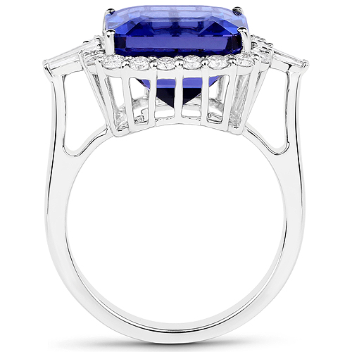 10.52 Carat Genuine Tanzanite and White Diamond 18K White Gold Ring