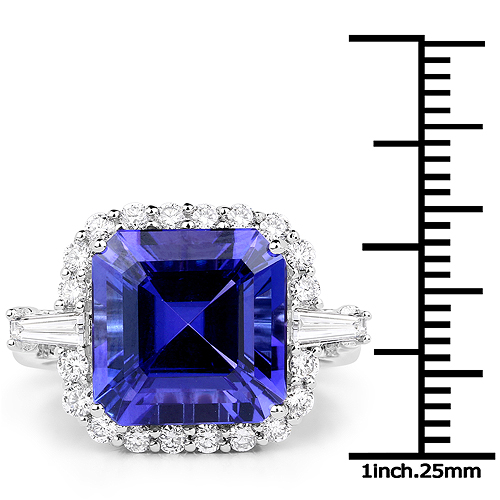 10.52 Carat Genuine Tanzanite and White Diamond 18K White Gold Ring