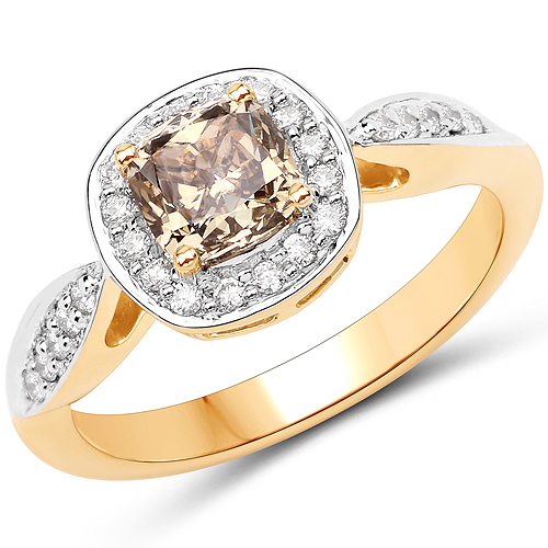 Diamond-1.31 Carat Genuine TTLB Diamond and White Diamond 18K Yellow Gold Ring