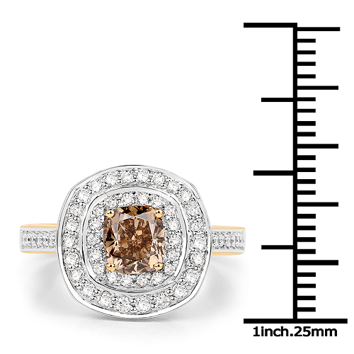 1.44 Carat Genuine TLB Diamond and White Diamond 18K Yellow Gold Ring