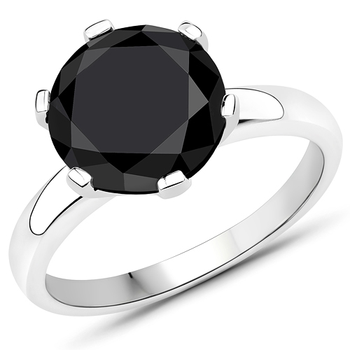 Diamond-3.57 Carat Genuine Black Diamond 14K White Gold Ring