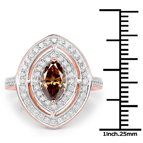 1.64 Carat Genuine Chocolate Brown Diamond and White Diamond 18K Rose Gold Ring