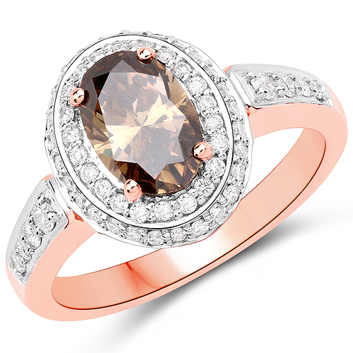 Diamond-1.63 Carat Genuine Chocolate Brown Diamond and White Diamond 18K Rose Gold Ring