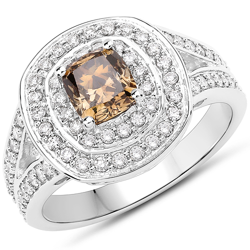 Diamond-1.63 Carat Genuine Fancy Green Diamond and White Diamond 18K White Gold Ring
