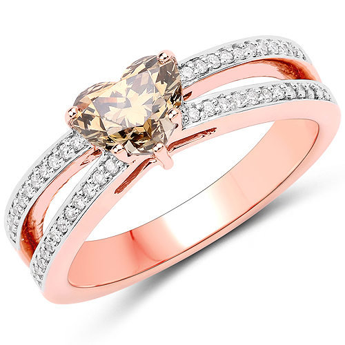 Diamond-1.21 Carat Genuine TLB Diamond and White Diamond 18K Rose Gold Ring