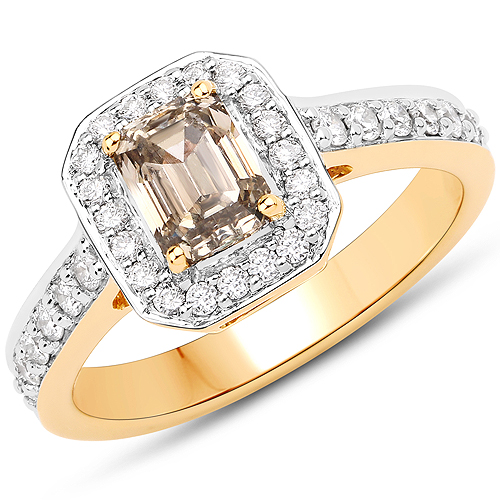 Diamond-1.45 Carat Genuine TTLB Diamond and White Diamond 18K Yellow Gold Ring