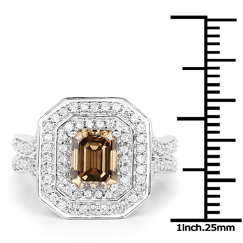 2.39 Carat Genuine Fancy Green Diamond and White Diamond 18K White Gold Ring