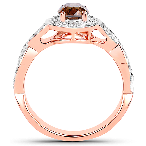 1.40 Carat Genuine Chocolate Brown Diamond and White Diamond 18K Rose Gold Ring