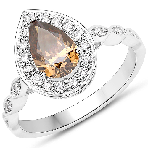 Diamond-1.35 Carat Genuine Fancy Green Diamond and White Diamond 18K White Gold Ring