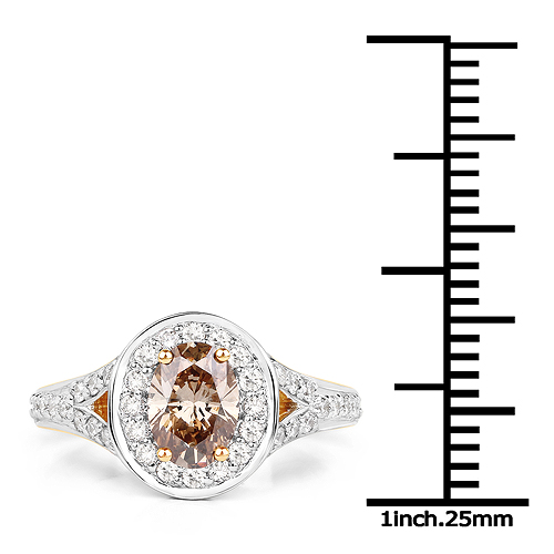 1.59 Carat Genuine Chocolate Brown Diamond and White Diamond 18K Yellow Gold Ring