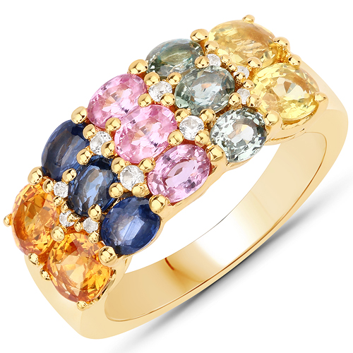 Sapphire-14K Yellow Gold Plated 3.27 Carat Genuine Multi Sapphire .925 Sterling Silver Ring